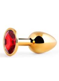 Золотистая анальная пробка с красным стразом - 7,2 см. - Anal Jewelry Plug - купить с доставкой в Архангельске