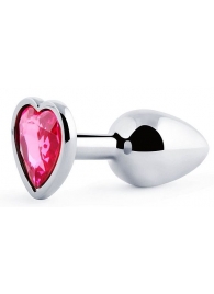 Серебристая анальная пробка с розовым кристаллом-сердечком - 7 см. - Anal Jewelry Plug - купить с доставкой в Архангельске