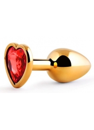 Золотистая анальная пробка с красным стразом-сердечком - 7 см. - Anal Jewelry Plug - купить с доставкой в Архангельске