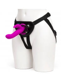 Лиловый страпон Rechargeable Vibrating Strap-On Harness Set - 17,6 см. - Happy Rabbit - купить с доставкой в Архангельске