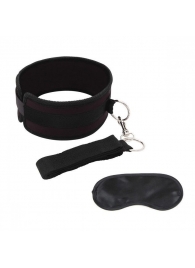Черный ошейник с длинным поводком Collar and Leash Set - Lux Fetish - купить с доставкой в Архангельске