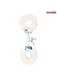 Белые меховые наручники на сцепке с ключиками - Notabu - купить с доставкой в Архангельске