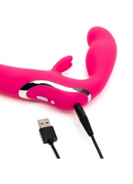 Ярко-розовый безремневой страпон Rechargeable Vibrating Strapless Strap-On - Happy Rabbit - купить с доставкой в Архангельске