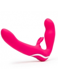Ярко-розовый безремневой страпон Rechargeable Vibrating Strapless Strap-On - Happy Rabbit - купить с доставкой в Архангельске