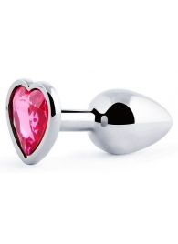 Серебристая анальная пробка с малиновым кристаллом-сердечком - 7 см. - Anal Jewelry Plug - купить с доставкой в Архангельске