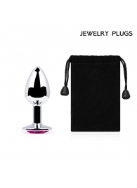 Серебристая анальная пробка с малиновым кристаллом - 7,2 см. - Anal Jewelry Plug - купить с доставкой в Архангельске