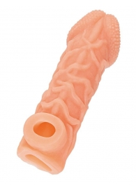 Телесная закрытая насадка с венками Cock Sleeve Size S - 13,8 см. - KOKOS - в Архангельске купить с доставкой