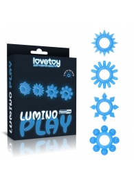 Набор из 4 голубых, светящихся в темноте эрекционных колец Lumino Play - Lovetoy - в Архангельске купить с доставкой