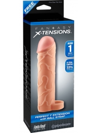 Телесная насадка с кольцом Perfect 1 Extension with Ball Strap - 17 см. - Pipedream - в Архангельске купить с доставкой
