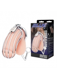 Серебристая металлическая клетка с анальным стимулятором Cock Cage - BlueLine - купить с доставкой в Архангельске