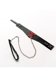 Черный широкий ошейник с красным декором и поводком - Crazy Handmade - купить с доставкой в Архангельске