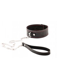 Черный широкий ошейник с красной строчкой и поводком - Crazy Handmade - купить с доставкой в Архангельске