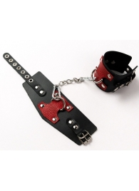 Черные кожаные оковы с красными вставками - Crazy Handmade - купить с доставкой в Архангельске