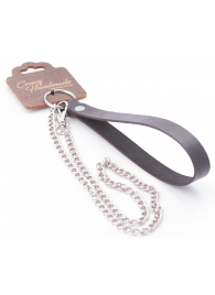 Серебристый металлический поводок с кожаной черной ручкой - 80 см. - Crazy Handmade - купить с доставкой в Архангельске