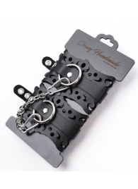 Ажурные наручники из черной кожи - Crazy Handmade - купить с доставкой в Архангельске