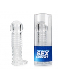 Прозрачная рельефная насадка-реалистик с петлей для мошонки - 13,5 см. - Sex Expert - в Архангельске купить с доставкой