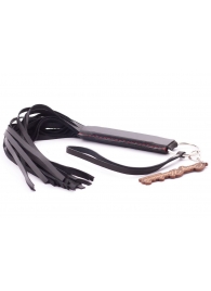 Черная кожаная плеть с удобной ручкой - 50 см. - Crazy Handmade - купить с доставкой в Архангельске