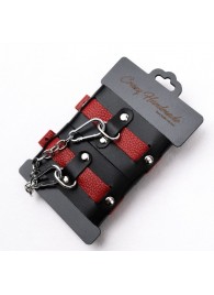 Черно-красные кожаные наручники на металлической сцепке - Crazy Handmade - купить с доставкой в Архангельске