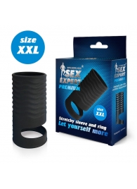 Черная открытая насадка на пенис с кольцом для мошонки XXL-size - 9,4 см. - Sex Expert - в Архангельске купить с доставкой