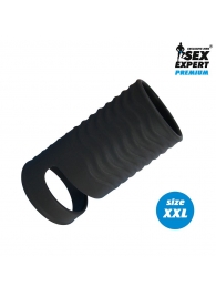 Черная открытая насадка на пенис с кольцом для мошонки XXL-size - 9,4 см. - Sex Expert - в Архангельске купить с доставкой