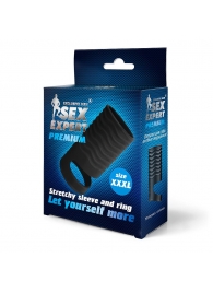 Черная открытая насадка на пенис с кольцом для мошонки XXXL-size - 9,9 см. - Sex Expert - в Архангельске купить с доставкой