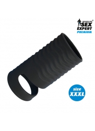 Черная открытая насадка на пенис с кольцом для мошонки XXXL-size - 9,9 см. - Sex Expert - в Архангельске купить с доставкой
