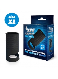 Черная открытая насадка на пенис с кольцом для мошонки XL-size - 8,9 см. - Sex Expert - в Архангельске купить с доставкой