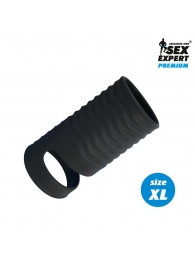 Черная открытая насадка на пенис с кольцом для мошонки XL-size - 8,9 см. - Sex Expert - в Архангельске купить с доставкой