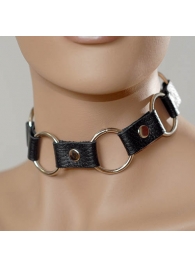 Кожаный черный ошейник с кольцами - Sitabella - купить с доставкой в Архангельске