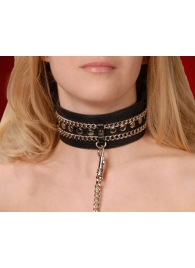 Чёрный ошейник с цепочками и поводком - Sitabella - купить с доставкой в Архангельске