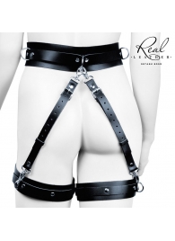Черный кожаный пояс с гартерами - L-XL - Notabu - купить с доставкой в Архангельске