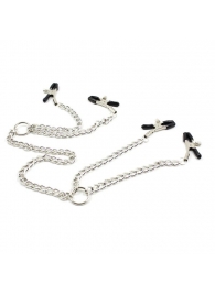 Серебристые зажимы для сосков и половых губ на тонкой цепочке - Notabu - купить с доставкой в Архангельске