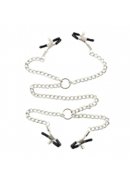 Серебристые зажимы для сосков и половых губ на тонкой цепочке - Notabu - купить с доставкой в Архангельске