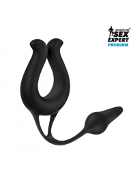 Черная вибронасадка Sex Expert с анальной втулкой - Sex Expert - в Архангельске купить с доставкой