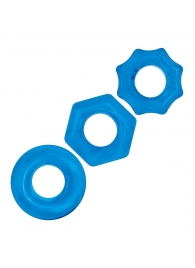 Комплект из трех голубых колец для эрекции 3-Pack Nuts   Bolts Stretch Cock Ring Set - BlueLine - в Архангельске купить с доставкой