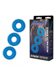 Комплект из трех голубых колец для эрекции 3-Pack Ultra-Stim Stretch Cock Rings - BlueLine - в Архангельске купить с доставкой