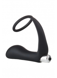 Черное эрекционное кольцо с вибропробкой Vibrating Anal Plug With Cockring - Dream Toys - в Архангельске купить с доставкой