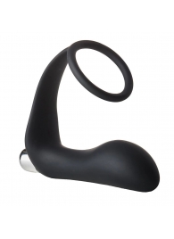 Черное эрекционное кольцо с вибропробкой Vibrating Anal Plug With Cockring - Dream Toys - в Архангельске купить с доставкой