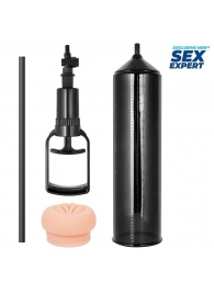 Черная вакуумная помпа с реалистичной вставкой - Sex Expert - в Архангельске купить с доставкой