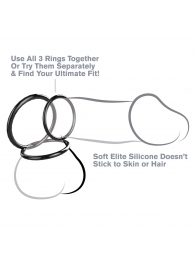 Набор из трех черных эрекционных колец Silicone 3-Ring Stamina Set - Pipedream - в Архангельске купить с доставкой