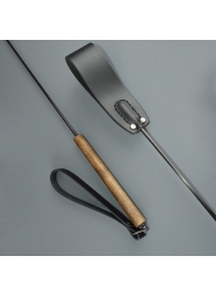 Черный кожаный стек с деревянной рукоятью - 69 см. - Sitabella - купить с доставкой в Архангельске