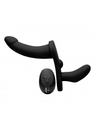 Черный вибрострапон Double Take 10X Double Penetration Vibrating Strap-on Harness - XR Brands - купить с доставкой в Архангельске
