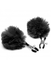 Зажимы для сосков с черным помпонами Pom Pom Nipple Clamps - XR Brands - купить с доставкой в Архангельске