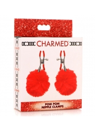 Красные зажимы на соски с помпонами Pom Pom - XR Brands - купить с доставкой в Архангельске