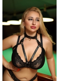 Черная кожаная сбруя с ошейником plus size из нежной кожи - БДСМ Арсенал - купить с доставкой в Архангельске