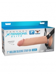 Телесный полый страпон на черных ремнях Hollow Silicone Strap-on - 17,8 см. - Pipedream - купить с доставкой в Архангельске