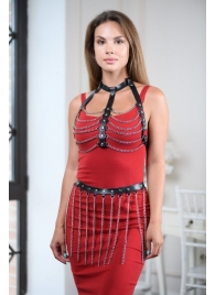 Черно-серебристая портупея-юбка plus size с цепочками - БДСМ Арсенал - купить с доставкой в Архангельске