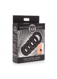 Комплект из 5 черных эрекционных колец для мошонки Ring Master Custom Ball Stretcher Kit - XR Brands - в Архангельске купить с доставкой