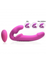 Розовый безремневой страпон с вибрацией и функцией расширения Inflatable Ergo-Fit Strapless Strap-On - XR Brands - купить с доставкой в Архангельске