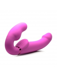 Розовый безремневой страпон с вибрацией и функцией расширения Inflatable Ergo-Fit Strapless Strap-On - XR Brands - купить с доставкой в Архангельске